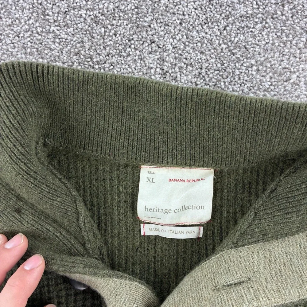 Banana Republic Heritage Sweater Mens XL Tall Green Merino Wool Waffle Knit